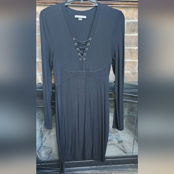 Tart Solid Black V-Neck Dress Long Sleeve XS - Picture 3 of 6